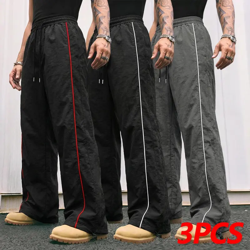 Men's Athletic Jogger Pants, Crinkle Quick Dry Drawstring Pants with Contrast Side Piping for Gym, Fitness and Outdoor Sports Casual Menswear Pants Stylish Sweatpants pants for men pants para hombre