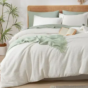 Soft Waffle Comforter Set  Size- Comfy Breathable Waffle Weave Comforter with 2 Pillow Shams, 3 count No Snagging Lightweight Bedding Set for All Season, Cream