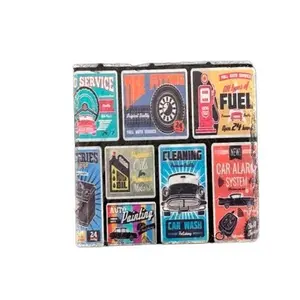 Vintage Auto Signs Slate Coasters Set of Four - High-Quality Natural Slate, Vibrant UV Printing, Non-Slip Padding, Waterproof Design Classic Retro Tableware Printed Stylish