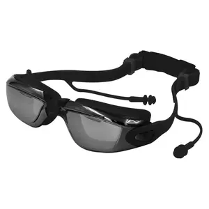 Milo Goggle – Adult Swim Goggles with Mirror Lenses, Earplugs & Adjustable Bridge | Blue & Black