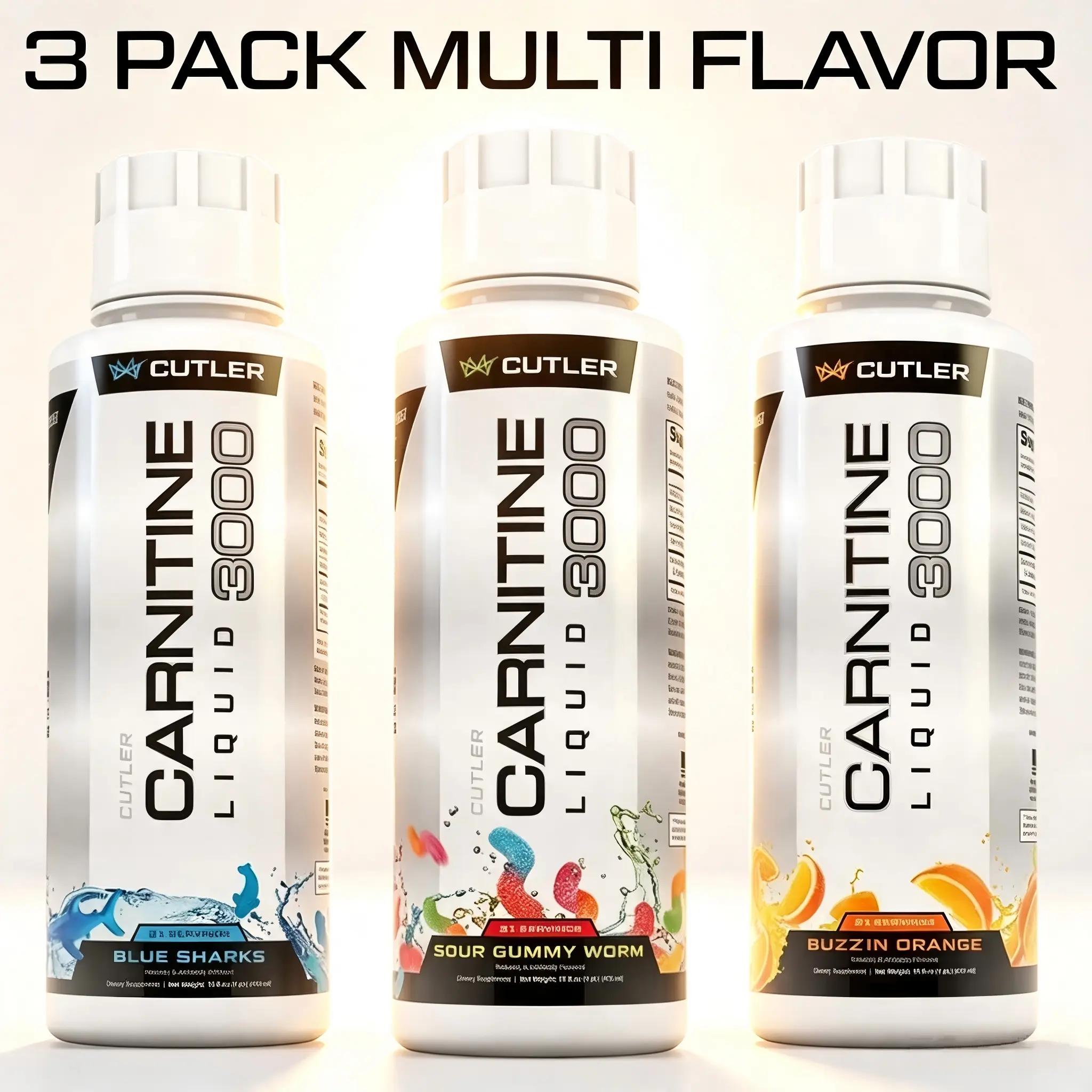 Multi flavor Cutler Nutrition 3-Pack Carnitine 3000 Liquid Supplement for Energy Sugar Support and Recovery health and fitness liquid