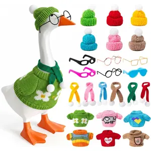 24 Pcs Desk Goose Outfits for Mini Goose Statue Mini Knitting Sweater with Hats Scarves Sunglasses Desk Goose Clothes