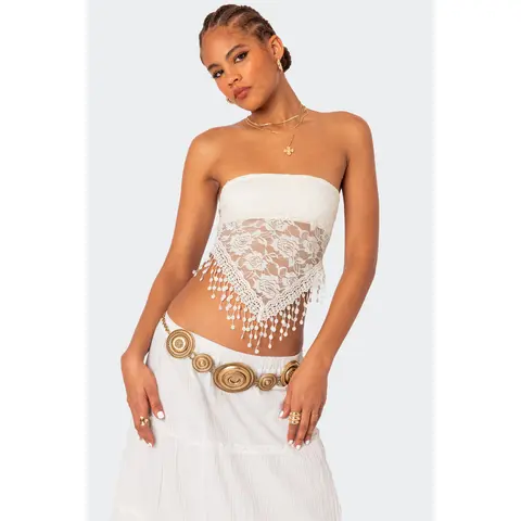 India Sheer Lace Strapless Top