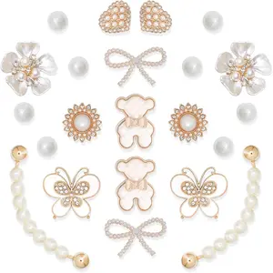 Flower Butterfly Pearl Shoe Charms for Women Girls - Rhinestone Crystal Chain Shoe Accessories, DIY Shoe Jewelry Decor for Birthday Party Wedding, Fashionable Shoe Decorations Gift Set for Teens