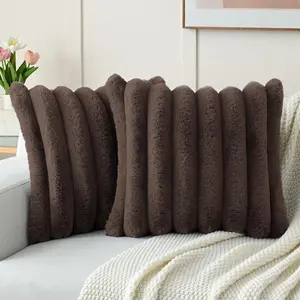 Dark Coffee Decorative Throw Pillow Covers 20x20 Inch Set of 2, Square Soft Faux Fur Big Striped Cushion Cover,Home Decor for Couch Sofa Bed Living Room