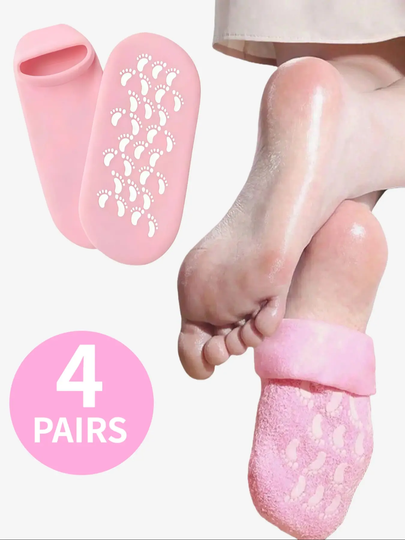 4-Pair Gel Foot Mask Socks Exfoliating Dead Skin Foot Care Prevents Dryness and Cracking Moisturizing Socks Anti-Slip Gel Pads Multi-Color Footprint Prints Non-Slip Soles No Special Materials Soft and Skin-Friendly Indoor/Sports/Daily Wear