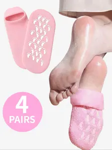 4-Pair Gel Foot Mask Socks Exfoliating Dead Skin Foot Care Prevents Dryness and Cracking Moisturizing Socks Anti-Slip Gel Pads Multi-Color Footprint Prints Non-Slip Soles No Special Materials Soft and Skin-Friendly Indoor/Sports/Daily Wear
