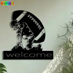 1pc Football Player Welcome Metal Wall Art, Gridiron Player Statue Mural, Artistic Metalwork, Intricate Craftsmanship, Perfect for Housewarming, Fathers Day Decor, Perfect for Game Room Patio Wall Man Cave Decor, Ideal Gift for Football Enthusiasts.