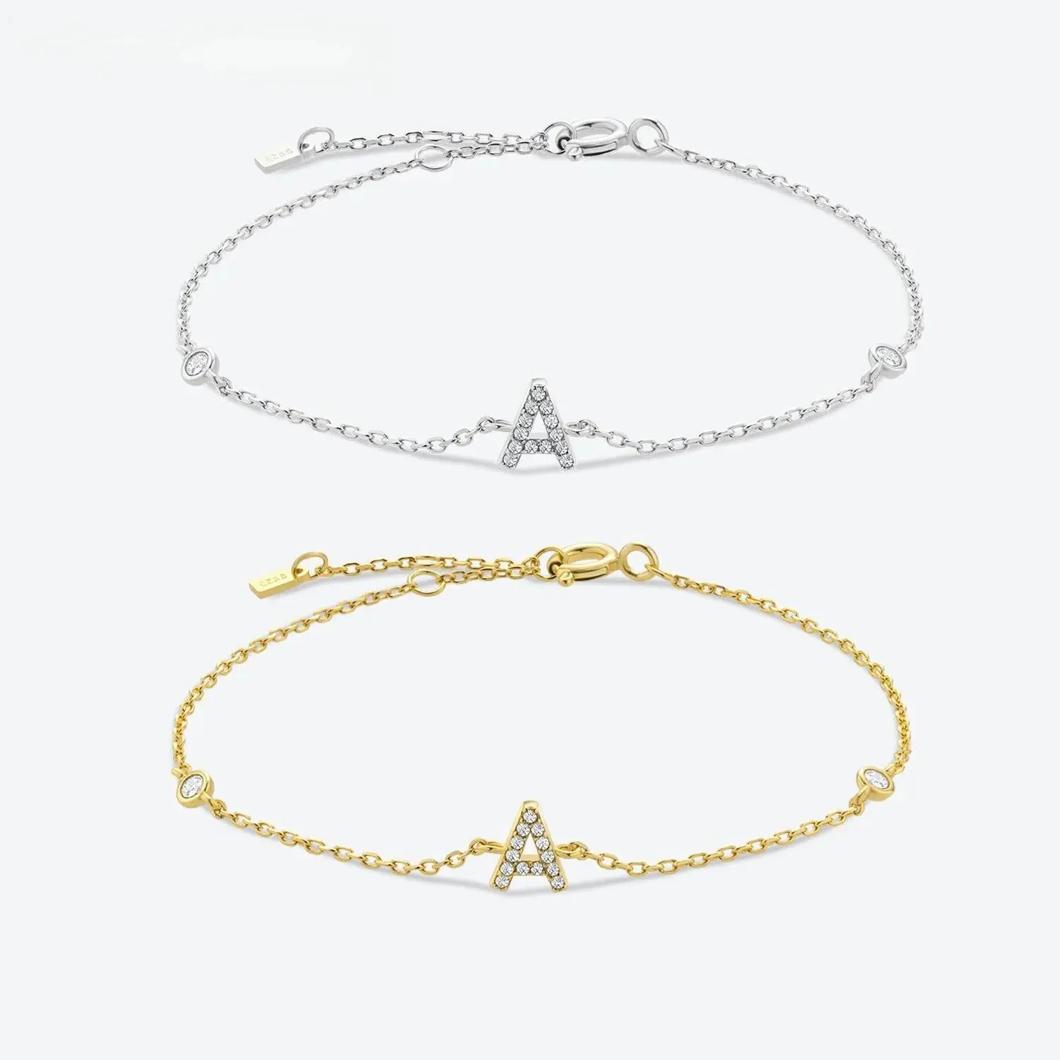 Women's S925 Silver & Gold-Plated Monogram Initial Letter Bracelet - Adjustable Thin Chain, 2026 Trending Minimalist Design, Shiny Rhinestones for Bling Effect, Stackable Wrist Stack Jewelry for Adults, Anniversary Gift