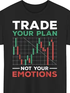 Men's & Women's Stock Trading T-Shirt - "Trade Your Plan Not Your Emotions" Chart Print Tee with Candlestick for Stock Traders & Investors - Casual & Formal Wear, Machine Washable Trading Motif Shirt
