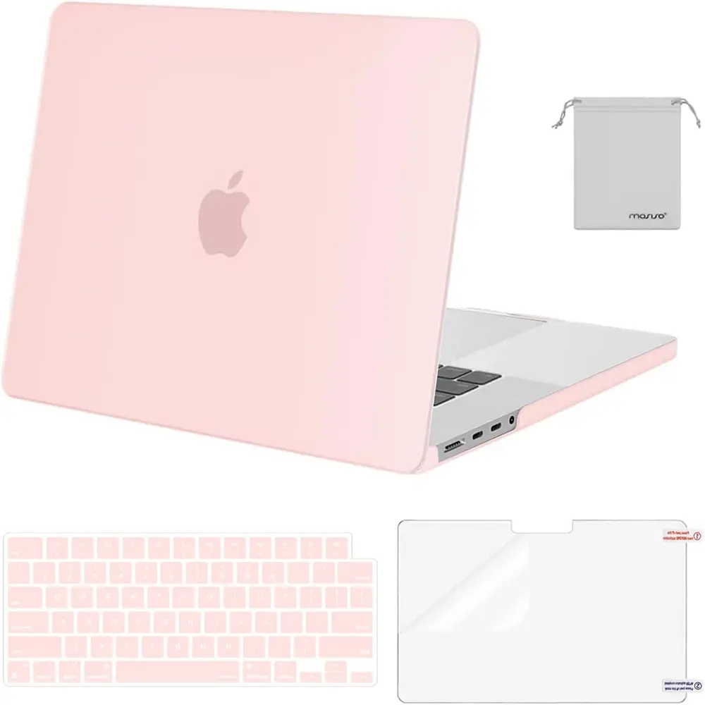 MOSISO Compatible with MacBook Pro 16-Inch Case M5 2026 M4 2025 M3 M2 M1 2024-2021 A3429 A3428 A3403 A3186 A2991 A2780 A2485, Protective Hard Shell&Keyboard Cover&Screen Film&Pouch, Chalk Pink, 1 × Screen Protector