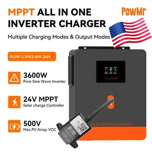 3.6KW Solar Inverter, 3600W Pure Sine Wave Power Hybrid Inverter, 24VDC To 110VAC, Peak Power 7200W, Max.Pv Input 4200W, Fit With 120A MPPT Solar Controller, For Lead-Acid, Lithium Batteries