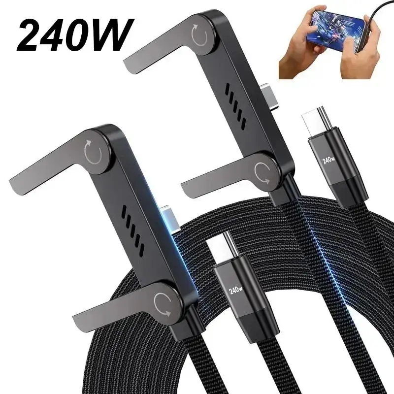 Invisible Holder Charger Cable with Stand, 240w super fast charging 2-in-1 Fast Charging Cord & Phone Stand for Gaming, Office, Car Travel, Compatible with Type-C charging cable Black