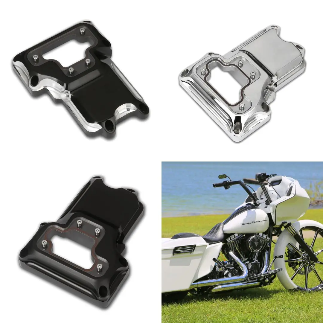 CNC Black Clarity Top Transmission Cover Kit, Motorcycle Accessories for Harley Models (Twin Cam Touring, Dyna Fatboy, Street Glide FLHX, 2007-2017 Softail Breakout), Heat Resistant, Includes Gasket, Oil Leak Proof