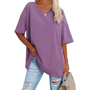 MIDIROSS Loose V-Neck Cotton Jersey Tee – Everyday Comfy Short Sleeve, Plus Size up to 4XL