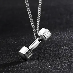 fashion fitness lettering dumbbell necklace men's pendant domineering personality couple girls simple jewelry