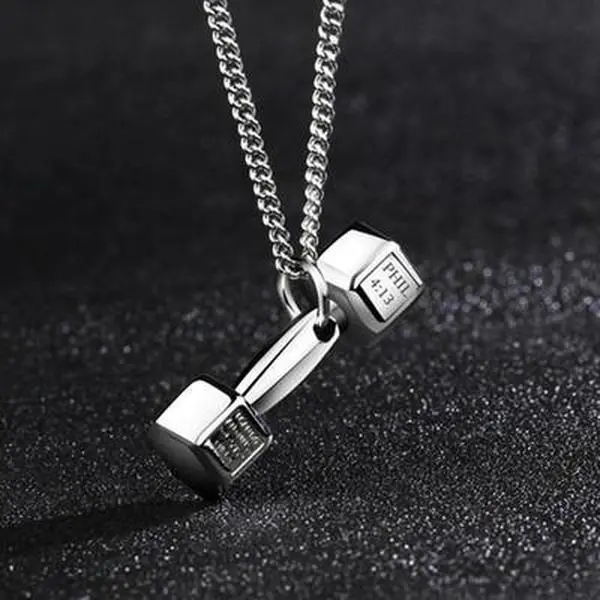 fashion fitness lettering dumbbell necklace men's pendant domineering personality couple girls simple jewelry