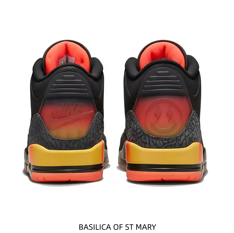 Men Women Mid Top Retro Basketball Sneakers Black Crackle Leather Upper Orange Inner Lining Sunset Gradient Heel Yellow Accent Cushioned Orange Rubber Outsole Street Fashion Daily Sport Trainers