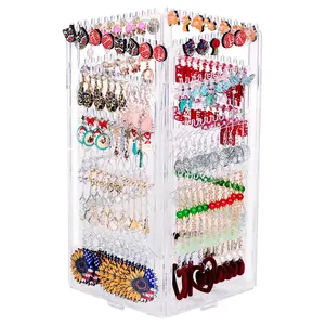 360 Rotating Earring Holder Organizer Stand - 5 Tiers Acrylic Jewelry Organizer with 228 Holes and 232 Grooves for Earrings, Necklaces & Bracelets Boxes Gift Tree