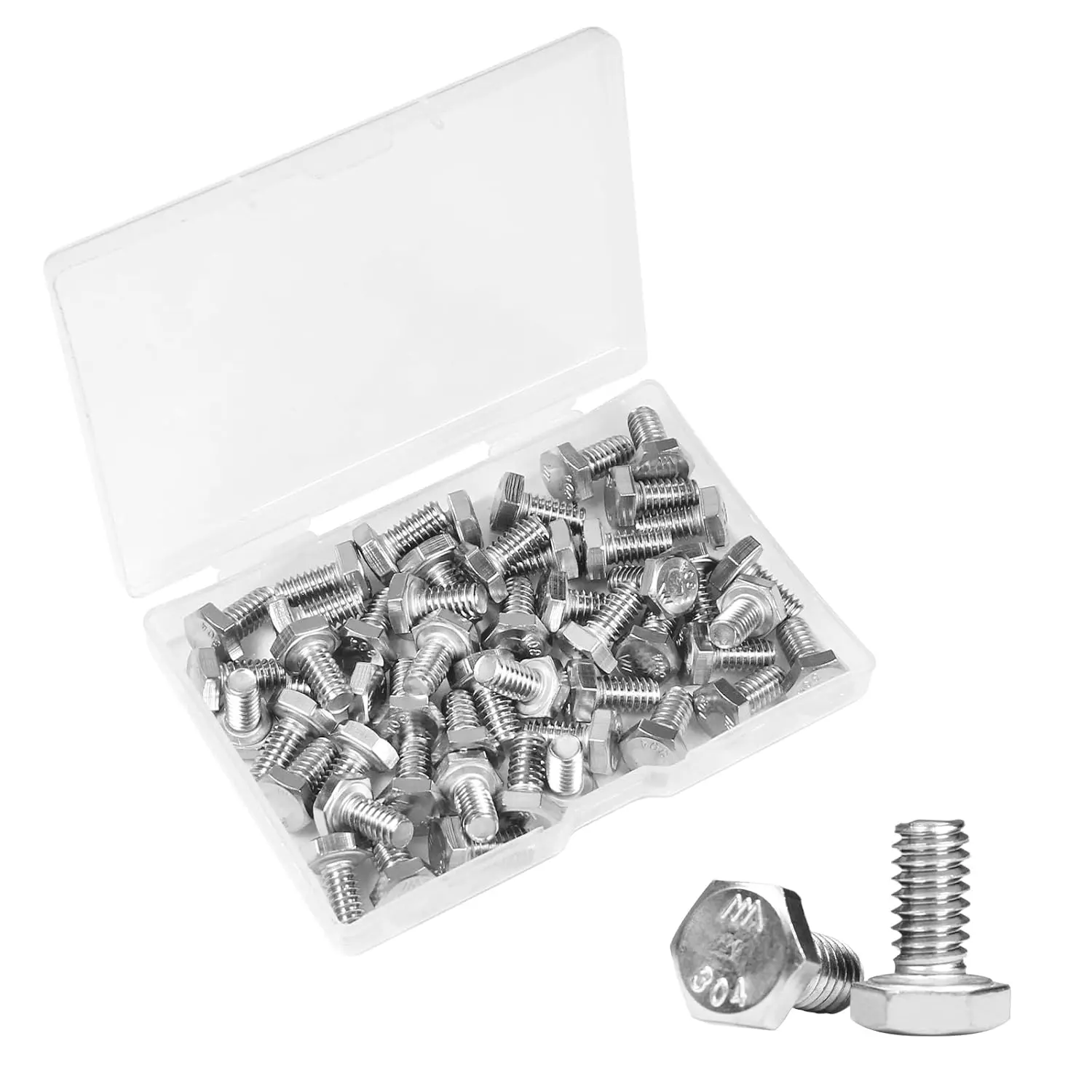 50 count 1/4-20 x 1/2" Hex ,1/4"-20 Hex  Cap Screws Hexagon , 304 Stainless Steel, External Hex Drive, UNC Coarse Thread Fully Threaded
