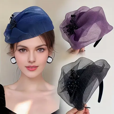 Women's Elegant Floral Fashion Headband - Clip-On Decorative Hair Flowers with Mesh, Veil, Feathers for Wedding, Special Event Floral Hair Accessories