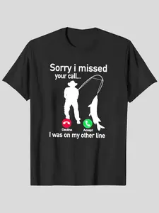 Funny Fishing Phone Call Round Neck T-Shirt - Hooked Fishing Line Graphic Tee, Sarcastic Fisherman Out of Office Shirt, Premium Heavyweight Bass & Trout Angler Top, Humorous Fishing Gift for Men, Vintage Style Hook Line & Sinker Tee