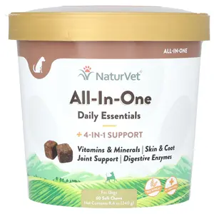 NaturVet All-In-One, Daily Essentials + 4-In-1 Support, For Dogs, 60 Soft Chews, 8.4 oz (240 g)