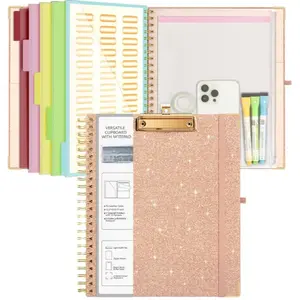 Clipboard Folio with Refillable Lined Notepad for Letter Size 8.5 x 11, 5 Extra Folders Storage 10 Pockets File Folder Labels