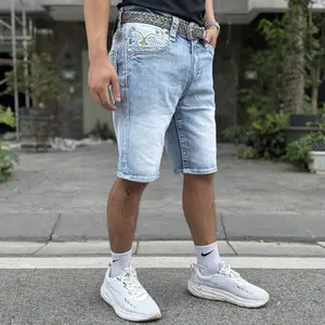 Men’s Cowboy Style Denim Shorts, Classic Slim Fit with Embroidered Pockets and Contrast Stitching, Essential Summer Streetwear Item