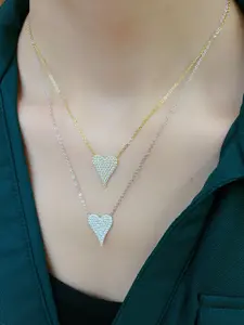 Sterling Silver with Simulated Diamonds Heart Necklace for Women