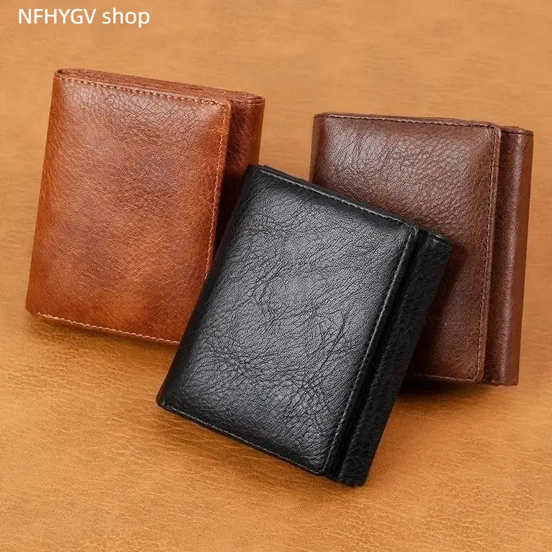 Unisex Genuine Cowhide Leather Trifold Wallet, Slim Compact Design With RFID Protection, Built-in 2 ID Slots And 2 Card Slots, Durable Business Fashion Accessory, Practical Pocket Organizer for Business Casual Outfits, Camping And Hiking
