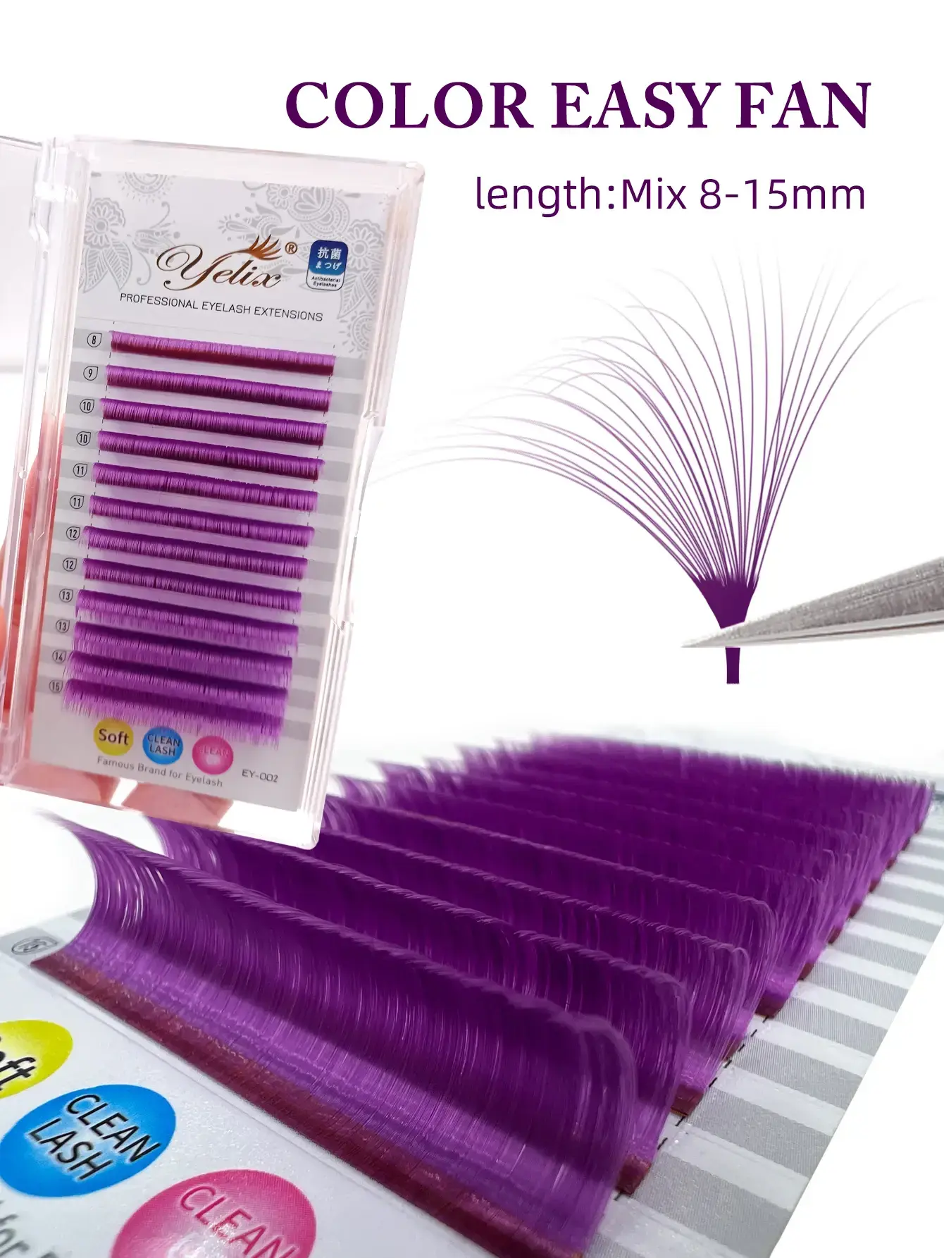 Yelix Easy Fan Lashes Volume Extensions Mix Color Eyelashes Colored Easy Fanning Red/Green/Blue/Brown/Purple Colorful Eyelashes 2026 New