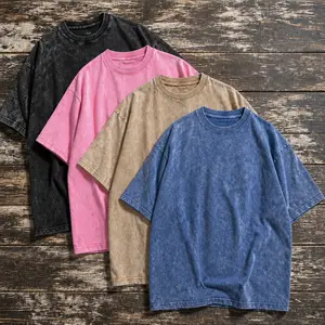 (Deal Bundle) 4-Pack Heavyweight Washed Vintage Shirts - Unisex Oversized Baggy Cotton Tees, Casual Gym Tops