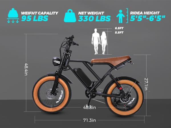 Electric Bike for Adults Peak 1000W, 31MPH,48V 17.5AH, E-Bike,35-45 Miles Electric Motorcycle, 20" Fat Tire Dirt Bike, UL2849 All Terrain for Mountains, Snow, Sand, Road