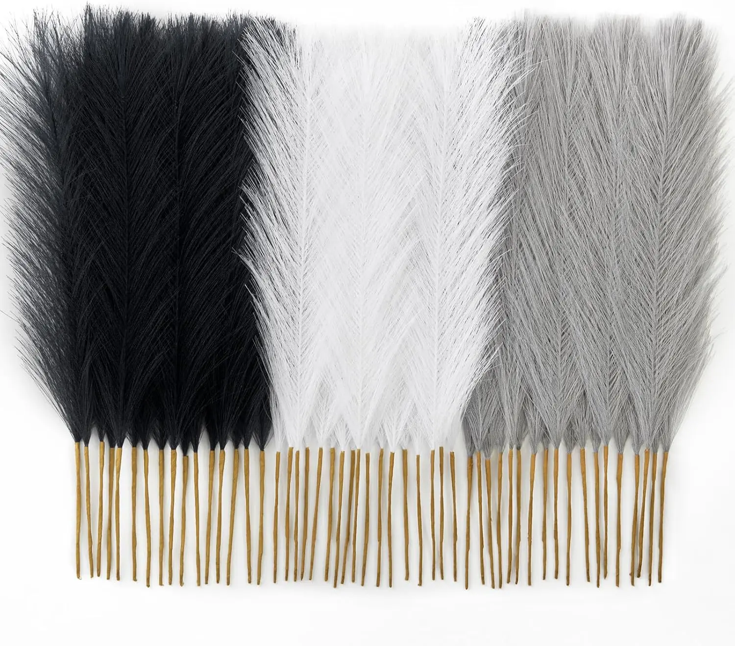 50 count Pampas Grass 17in, Black and White Pampas Grass Artificial Fluffy Vase Filler Flower Arrangement for  Party Living Room Decor(Black & Grey & White)