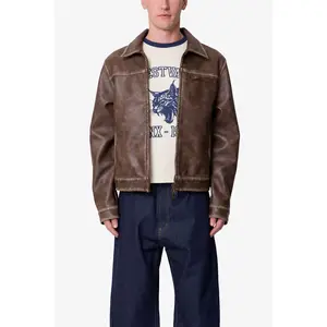 mnml Washed Leather Jacket - Brown