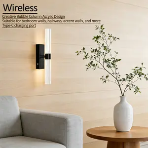Creative Acrylic Charging Wall Light, No Wiring, Touch and Remote Control, Available in Black and Gold, Three Adjustable Light Settings, For Hallways, Staircases, Bedside Tables and Hallways, Interior Decorative Lighting