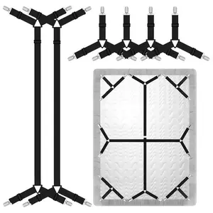 LMMAKE Bed Sheet Straps, 6 Pack Fitted Bed Sheet Fasteners Clips Adjustable Crisscross Bed Sheet Holder Straps for Corners Mattress Sheet Suspenders Grippers Bedding Accessories, Black