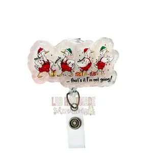 That's it I'm Not Going Geese Badge Reel - Holiday Grump ID Holder, Festive Green Guy Nurse Badge, Cute Holiday Accessory for Work, Retractable Clip for Healthcare Workers, Teachers & Office Staff