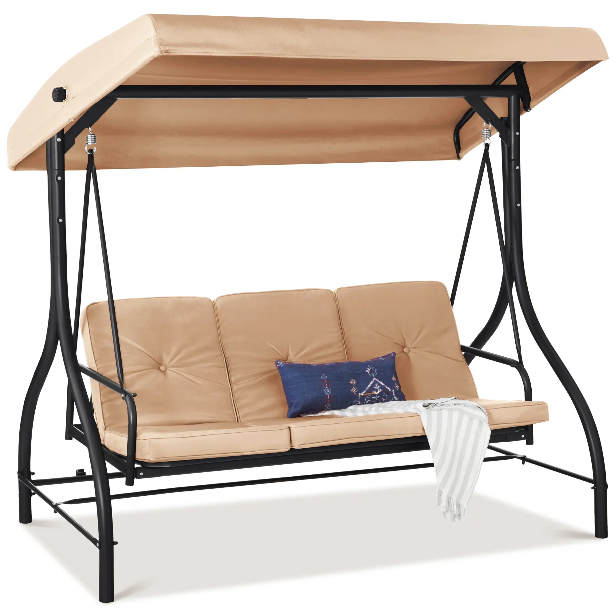 Best Choice Products 3-Seat Outdoor Converting Canopy Swing Glider Patio Hammock w/ Removable Cushions