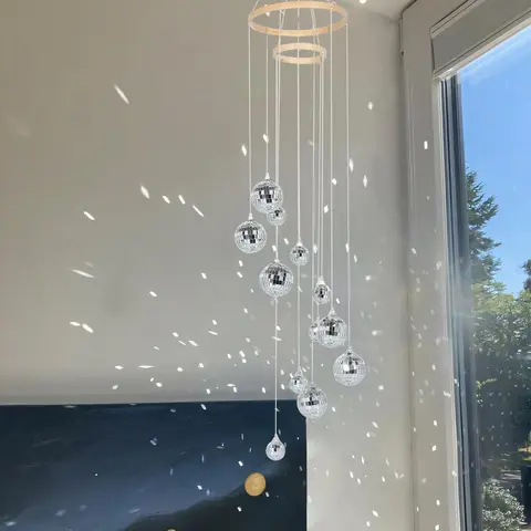 Kioloo 35" Handmade Hangable ABS Disco Ball Spinner - Whimsical Home Decor, Room Decorations for Living Room Window, Indoor-Outdoor Hanging Home Supply, Anniversary Gift Option with Star-Like Light Play