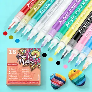 18/24 Colors Acrylic Paint Markers, Stencilable Graffiti Pens, Ideal for Rock Painting, Canvas, Wood, Glass, Ceramic, Fabric, Plastic, Eggs
