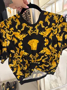 BRAND NEW VERSACE Logo Crop T-shirt Black Gold