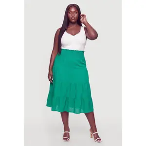 Plus Size Smocked High Waisted Tiered Maxi Skirt