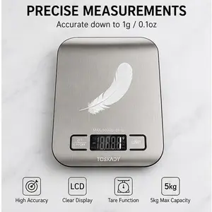 Digital Kitchen Scale 11lb/5kg Food Scale with LCD Display, Stainless Steel Cooking & Baking Scale, High Precision Gram and Ounce Weight Scale with Tare Function