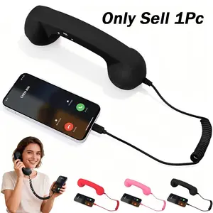 Vintage Classic Wired Phone Receiver with Microphone, Type-C Direct Plug, Volume Control, Ergonomic Design, Multiple Colors