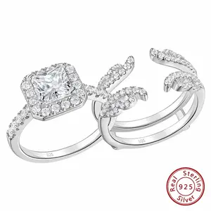 925 Sterling Silver 3Ct Wedding Rings Set for Women Princess Cut Engagement Ring Open Enhancer Band Cubic Zircon Jewelry#Love Story#Love Story #Love Story
