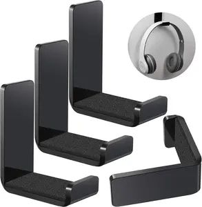 4 Pieces Headphone Hanger Holder Desk Adhesive Headphone Hook Wall Mount Headset Stand Acrylic Holder with Glues for General Purpose Game Earphone(Black)
