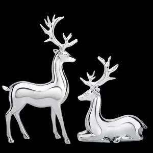 Christmas Large Solid Deer Electroplated Champagne Holiday Home Office Desktop Craft Gift, Luxury Holiday Decor, Christmas Ornaments, High-Quality Resin