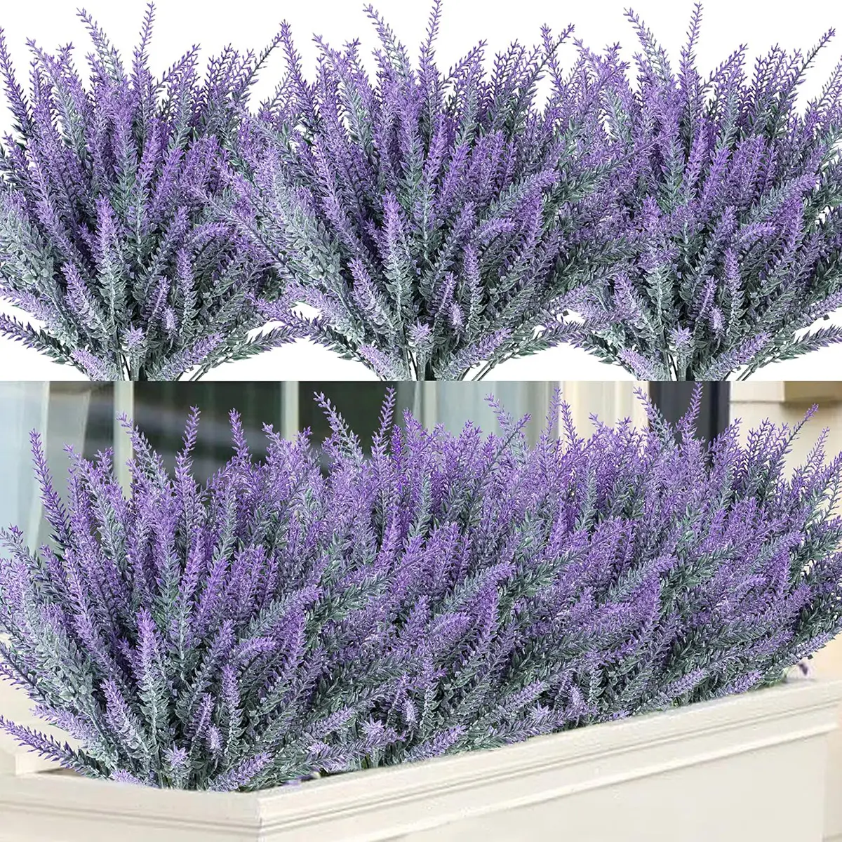 12 Bundles Artificial Lavender Fake Flowers Faux Plastic Plants for Home Wedding Kitchen Garden Patio Window Box Office Table Centerpieces Indoor Outdoor Decor
